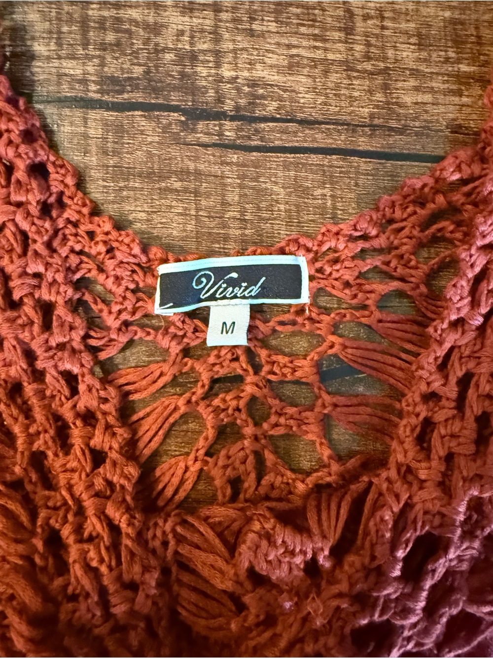 ViVI Rust Orange Crochet Fringe V-Neck Top - Picture 2 of 3